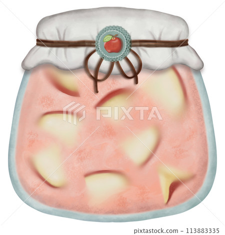 Set of fruit jams in glass jars hand drawn in cartoon style. 113883335