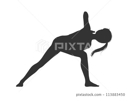 Full body silhouette illustration of a woman doing the yoga pose Player's Twist 113883450