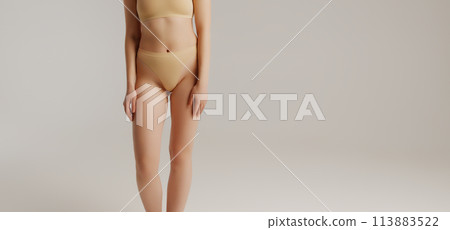 Perfect body. Slim caucasian lady posing showing Perfect body. Slim caucasian lady posing showing 113883522
