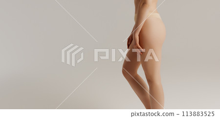 Perfect body. Slim caucasian lady posing showing Perfect body. Slim caucasian lady posing showing 113883525