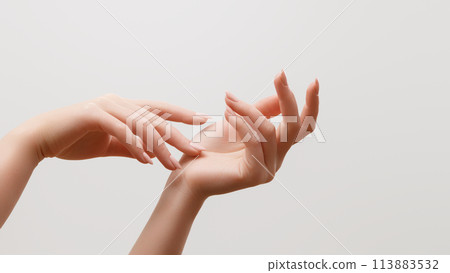 Trend milk manicure . milky look . Beautiful Woman 113883532