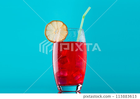 glass of soft drink with a lot of ice 113883613