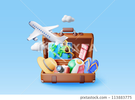 3D travel bag. Holiday or vacation. 3D travel bag. Holiday or vacation. 113883775