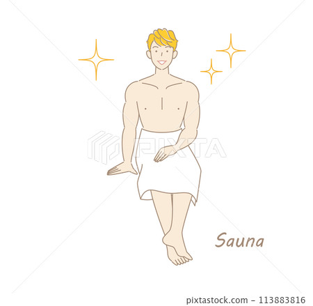A refreshing man who loves saunas and is shining brightly after refreshing his body and mind in the sauna. 113883816