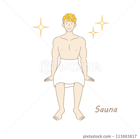 A refreshing man who loves saunas and is shining brightly after refreshing his body and mind in the sauna. 113883817