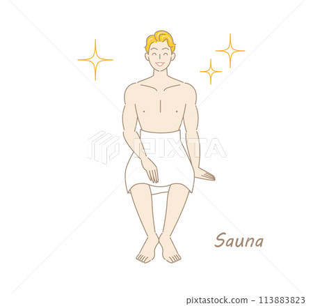 A refreshing man who loves saunas and is shining brightly after refreshing his body and mind in the sauna. A refreshing man who loves saunas and is shining brightly after refreshing his body and mind in the sauna. 113883823