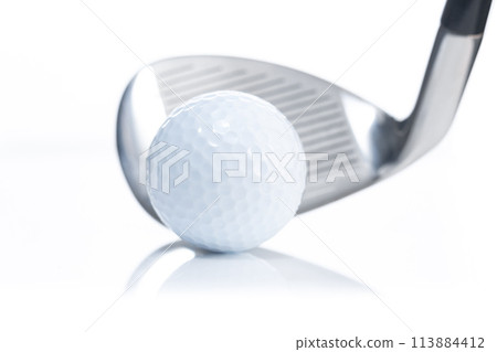 White golf ball on white background White golf ball on white background 113884412