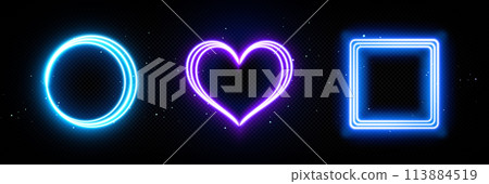 Neon glow frames circle, heart and square 113884519