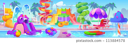 Water slide in summer aqua park swim pool cartoon - Stock Illustration ...