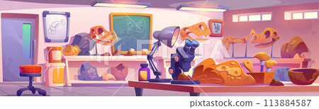 Archeology science lab interior with fossils Archeology science lab interior with fossils 113884587