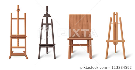3D set of wooden easel stands 3D set of wooden easel stands 113884592