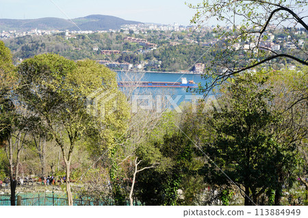 General view of the Bosphorus from Emirgan grove Istanbul Turkey Emirgan April 08 2024 113884949