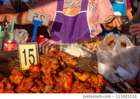 Street Food, Vendors selling various food stalls along the roads in Thailand 113885228
