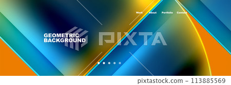 Vibrant geometric background featuring blue and yellow lines Vibrant geometric background featuring blue and yellow lines 113885569