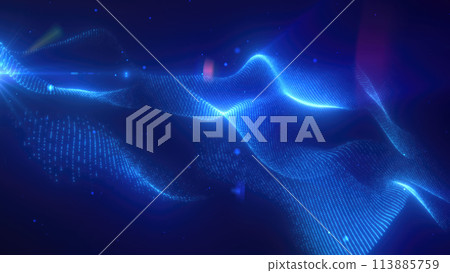 Blue energy futuristic waves with light rays and energy particles. Abstract background 113885759