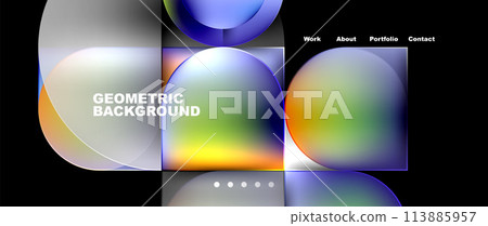 Colorful geometric shapes circles and squares on a black background 113885957