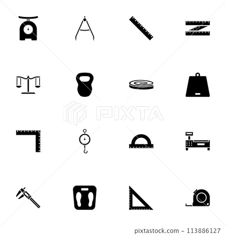 Scales Rulers icon - Expand to any size - Change to any colour. Perfect Flat Vector Contains such Icons as meter, micrometer, balance, measurement, weighing, size, length, angle, radius, diameter. 113886127