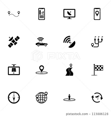 Satellite icon - Expand to any size - Change to any colour. Perfect Flat Vector Contains such Icons as gps, cell, radio, spaceship, tower, dish, broadcasting, communication, router, telephone, map. 113886128