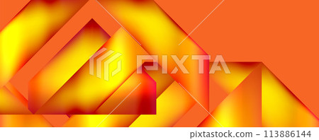 A close up of a geometric pattern in yellow and red on an orange background 113886144