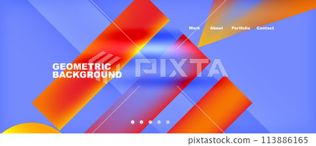 Colorful azure background with red and orange geometric shapes Colorful azure background with red and orange geometric shapes 113886165