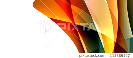 Vibrant abstract wave in amber, orange, and triangle shapes on white background Vibrant abstract wave in amber, orange, and triangle shapes on white background 113886167