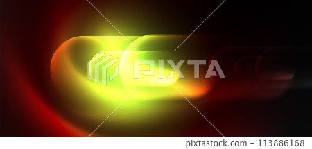 Vivid lens flare emits colorful light in dark macro photography shot Vivid lens flare emits colorful light in dark macro photography shot 113886168