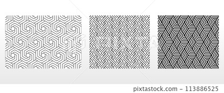 Geometric set of seamless black and white patterns. Simple vector graphics. Geometric set of seamless black and white patterns. Simple vector graphics. 113886525