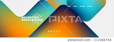 Geometric pattern of azure and electric blue triangles on white background Geometric pattern of azure and electric blue triangles on white background 113886748