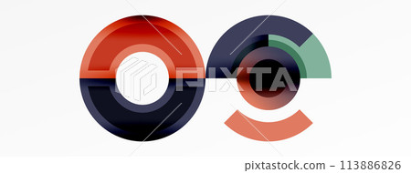 The letter o is encircled by three circles on a white background The letter o is encircled by three circles on a white background 113886826