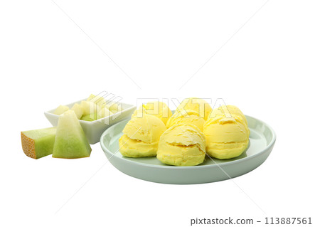 PNG,Ice cream with fresh melon, isolated on white background PNG,Ice cream with fresh melon, isolated on white background 113887561