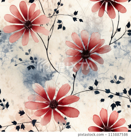 Seamless pattern, grunge floral texture 113887586