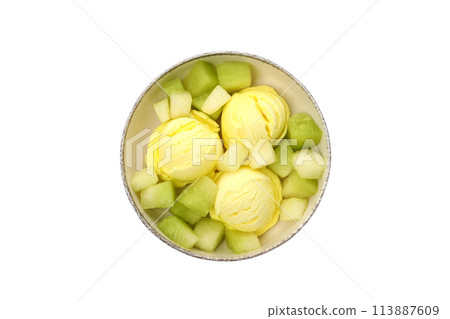 PNG,Ice cream with fresh melon, isolated on white background 113887609