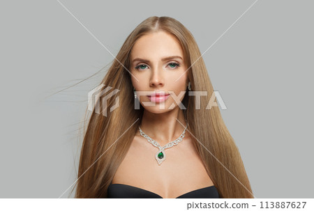 Nice fashionable jewelry woman fashion model with straight smooth healthy long hair, make-up Nice fashionable jewelry woman fashion model with straight smooth healthy long hair, make-up 113887627