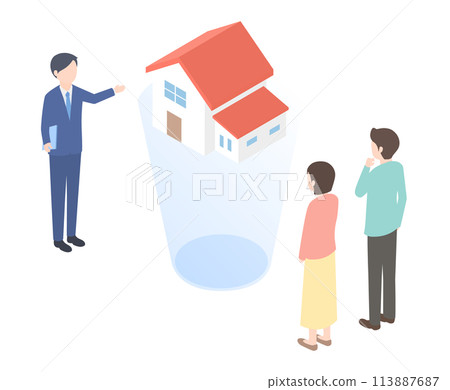 人們實際上檢查房屋完整圖像的等距插圖 113887687