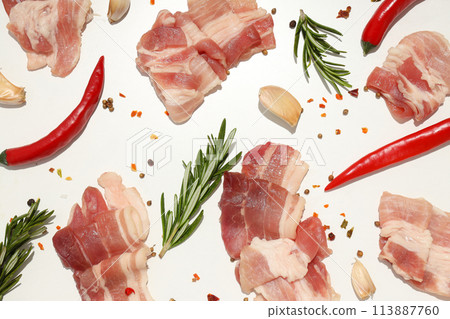 Bacon, concept of tasty meat food, food for breakfast and lunch 113887760