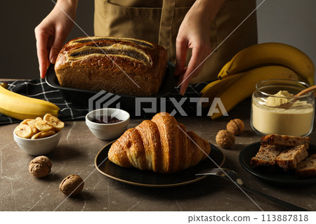 Tasty food with banana, concept of tasty food with banana Tasty food with banana, concept of tasty food with banana 113887818