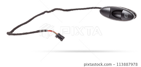Power window button on white isolated background. Window lifter key block. Spare parts. Power window button on white isolated background. Window lifter key block. Spare parts. 113887978
