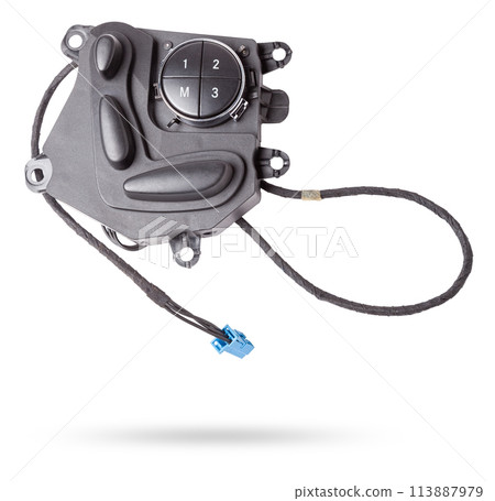 Car seat adjustment buttons with position memory on a white isolated background. Catalog of spare parts for vehicles. Car seat adjustment buttons with position memory on a white isolated background. Catalog of spare parts for vehicles. 113887979