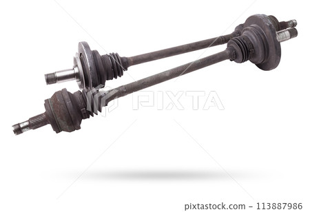 Car spare part - wheel drive cv joint on white isolated background. Catalog of spare parts for car service. 113887986