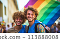 Two young gay men with smiling faces 113888008
