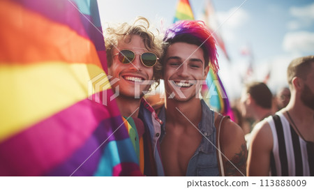 Two young gay men with smiling faces 113888009