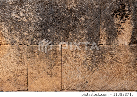 Brown stone wall background. Old rock texture. Stone brick wall texture background backdrop 113888713