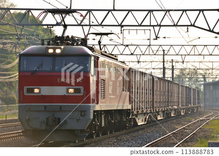 早上在東海道本線運行的EF510-14貨櫃貨運列車 早上在東海道本線運行的EF510-14貨櫃貨運列車 113888783