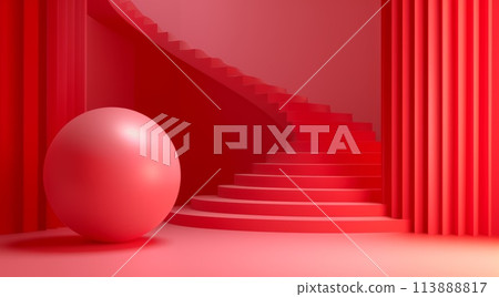 Minimal 3d podium studio with circle. Red background 113888817
