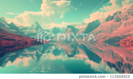 Fantasy alien planet. Mountain and lake. 3D illustration. 113888920