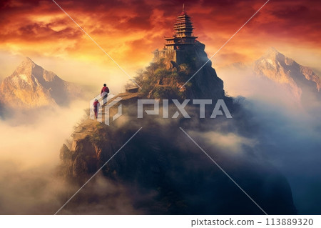 Buddhist temples on top of the mountain 113889320