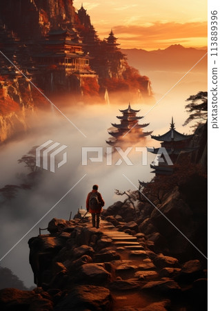 Buddhist temples on top of the mountain 113889396