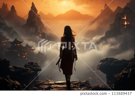 Buddhist temples on top of the mountain Buddhist temples on top of the mountain 113889437