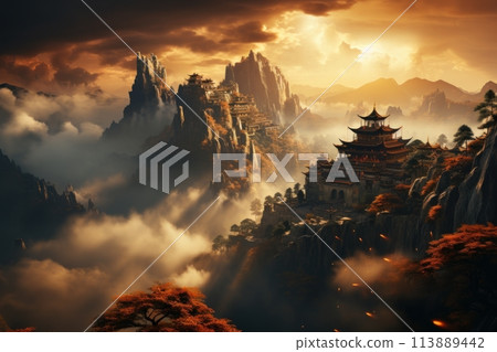 Buddhist temples on top of the mountain 113889442