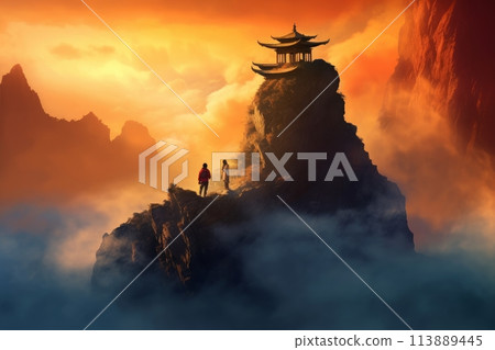 Buddhist temples on top of the mountain 113889445
